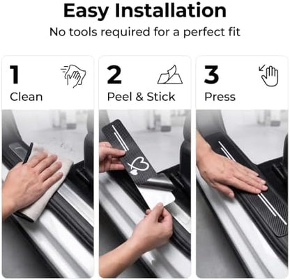 5 PCS Car Door Sill Guard Stickers, Carbon Fiber Heart Pattern Car Door Sill - Image 7