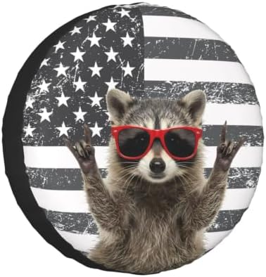 Funny Raccoon Spare Tire Cover Black White American Flag by FATTTYCY