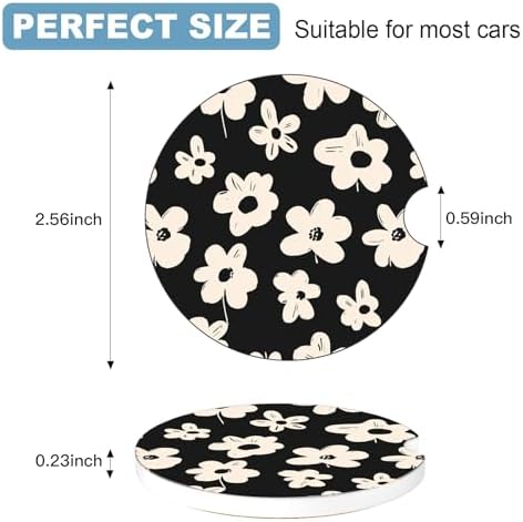 Ceramic Car Cup Holder Coasters Set of 2, 2.56 in White Flowers - Image 2