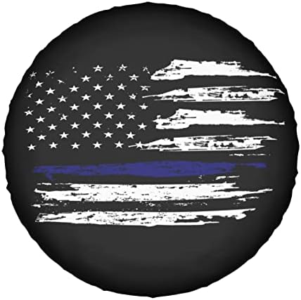 American Flag Thin Blue Line Spare Tire Cover Dust-Proof Wheel Tire Cover Fit - Image 6
