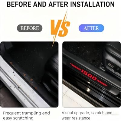 Door Sill Protectors for RAM 1500, Carbon Fiber Leather Style Scuff Plates - Image 2
