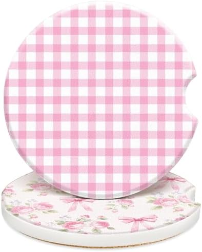 Swooflia Cute Girly Ceramic Car Coasters Pink Bow Cup Holder Coasters by Swooflia
