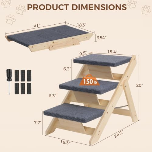 ZENY Dog Stairs for Bed, Couch & Car, Convertible 2‑in‑1 Pet Ramp, Foldable - Image 6