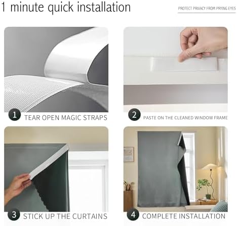 JILRON Adhesive Curtain 100% Blackout No-Drill Easy Install - Image 2