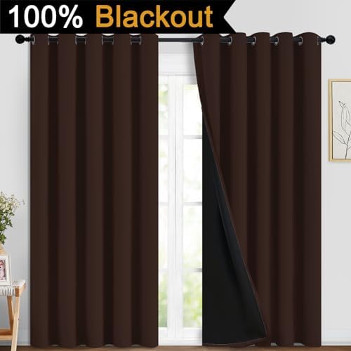 Yakamok Chocolate Brown Blackout Curtains 84 Inches Long 70" Wide, 2 Panels - Image 2