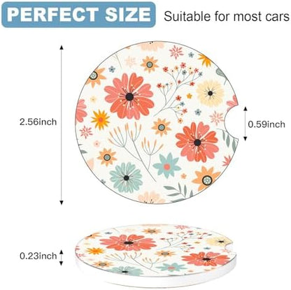 Ceramic Car Cup Holder Coasters Set of 2, 2.56 in Red Flowers - Image 2