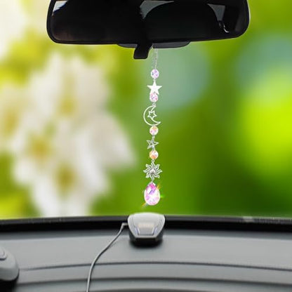 Moon and Star Rear View Mirror Charm, Crystal Boho Car Hanging Decor Cute - Image 4