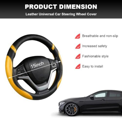 Car Steering Wheel Cover, 15 Inch Premium Leather Breathable Non-Slip Wheels - Image 2