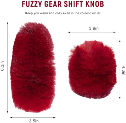 2PCS Fluffy Car Gear Shift Knob Cover & Handbrake Cover, Furry Auto Hand Brake - Image 2