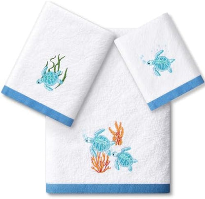 Peryiter 3 Pack Sea Turtle Decorative Bath Towel Set by Peryiter