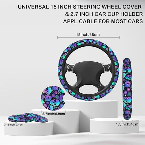 Neon Skull and Flower Steering Wheel Cover - Image 2