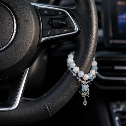 Steering Wheel Rosary, Butterfly Rosary Rearview Mirror Charm Crystal Decor - Image 4