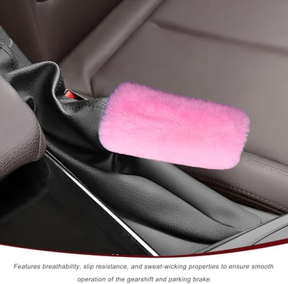 2PCS Fluffy Car Gear Shift Knob & Handbrake Cover, Comfortable Plush Shifter - Image 3