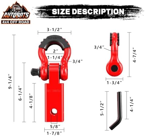 AUTOBOTS Tow Hitch Receiver 2" Shackle Hitch Receiver Red- Red - Image 4
