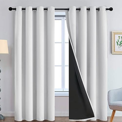 Yakamok Greyish White 100% Blackout Curtains 96 Inches Long, 2 Thick Layers by Yakamok