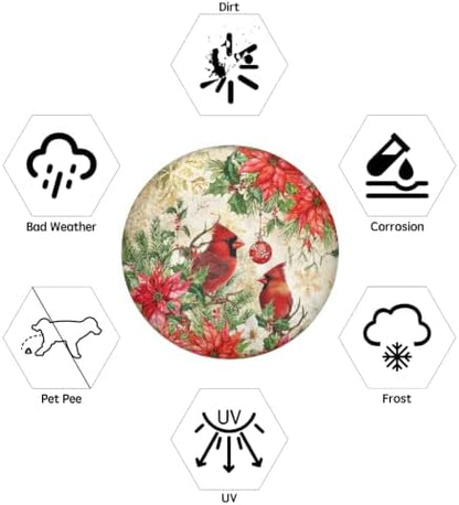 Winter Red Bird Spare Tire Cover 15 Inch Christma Holly Red Poinsettias - Image 5