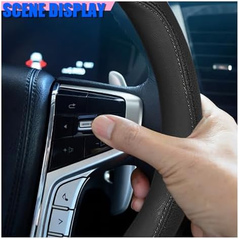 Craedli Black Nappa Leather Car Steering Wheel Cover 14.5-15 Inch - Image 5