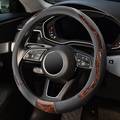 ZHOL Wood Grain 14.5-15 inch Microfiber Leather Steering Wheel Cover, Anti-Slip - Image 2