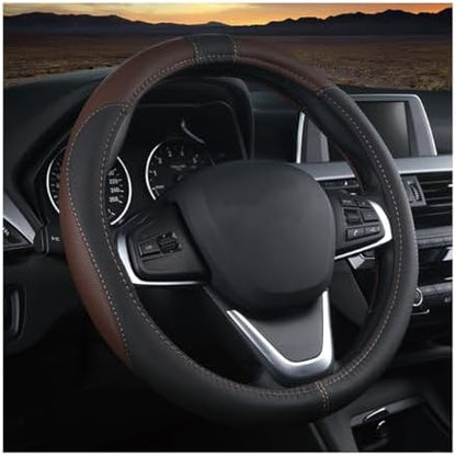 BESULEN 15 Inch Steering Wheel Cover Soft Leather Protector Black/Coffee by BESULEN