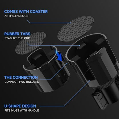 DYLEN Car Cup Holder Expander, 2 in 1 Cup Holder Adpater Extenter - Image 2