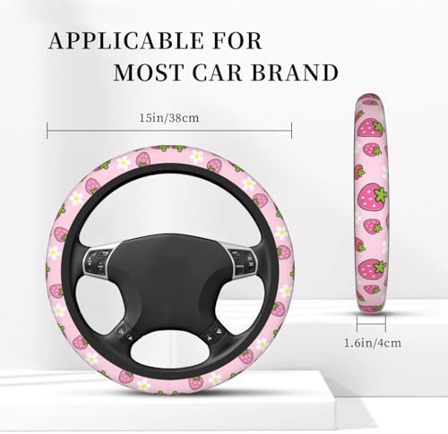 Cute Strawberry Steering Wheel Cover Anti-Slip and Practical 14.5-15 Inch - Image 2
