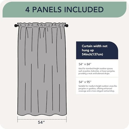 Patio Curtains Outdoor Waterproof, 4 Panels, Rod Pocket Sunshades - Image 6