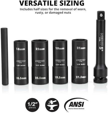 NEIKO 02290B Lug Nut Socket Set, 1/2” Impact Thin Wall Flip Socket Set - Image 2