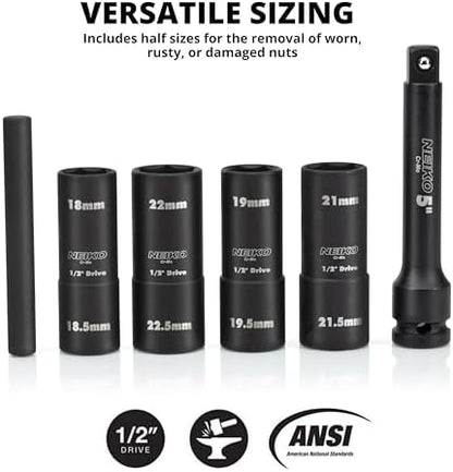 NEIKO 02290B Lug Nut Socket Set, 1/2” Impact Thin Wall Flip Socket Set - Image 2
