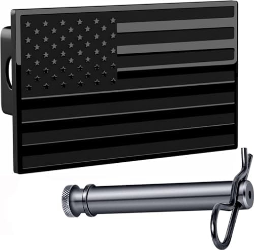 2.5" American Black Flag Metal Hitch Cover by AutoAccessores