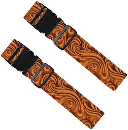 2PC, Wood Grain Luggage Strap 1.97 x 70.87 inch Artistic Carved Swirl Pattern by Cmialusie