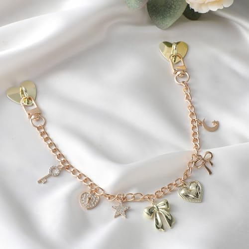 Gold Pendant Rearview Mirror Charm Boho Aesthetic Heart Bowknot - Image 3