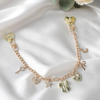 Gold Pendant Rearview Mirror Charm Boho Aesthetic Heart Bowknot - Image 3