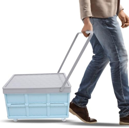 Collapsible Storage Bin with Wheels and Lids Stackable Folding Storage Box by Healvian