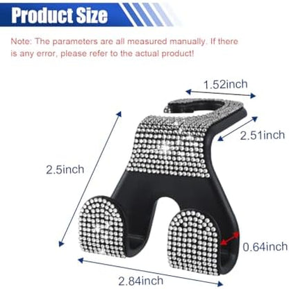 2PCS Car Seat Headrest Hooks, Shiny Crystal Hanger Holder, Backseat Hanger - Image 2
