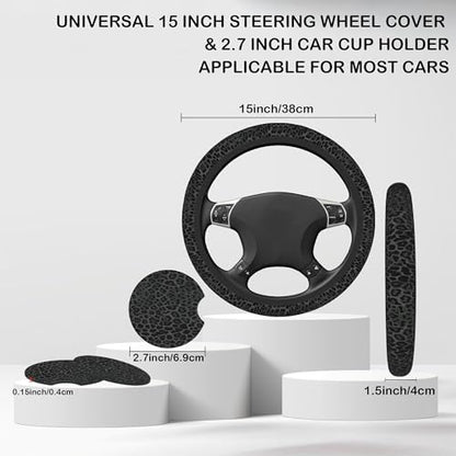 Black Leopard Print Steering Wheel Cover - Image 2