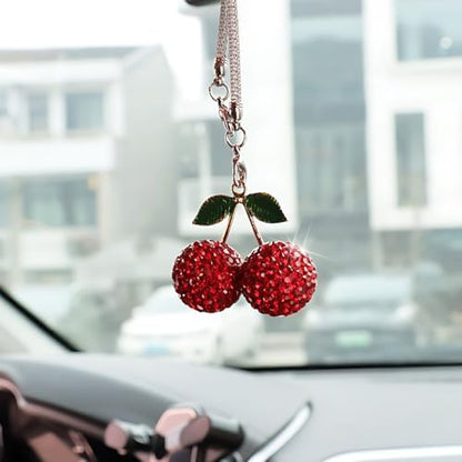 Bling Cherry Car Rear View Mirror Charm, Sparkly Rhinestones Automotive by Unknown