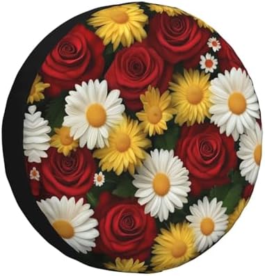 Red Roses Yellow Whitechrysanthemums Spare Tire Cover Wheel Protectors by Helhappy