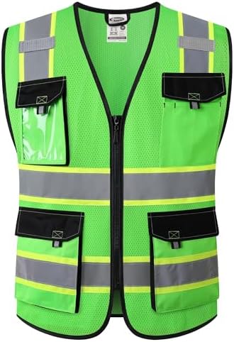 JKSafety Safety Vest for Men Women Hi Vis Reflective Vest JK220 Green L by JKSafety