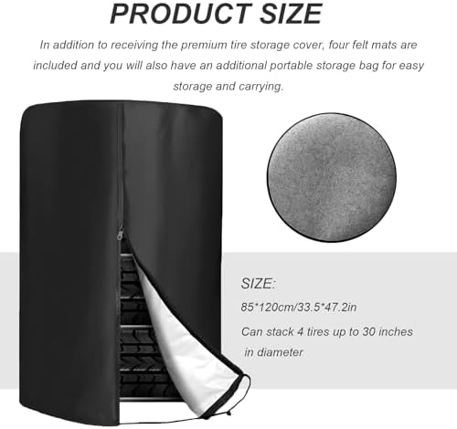 Tire Cover with 4 Felt Pads, Waterproof 420D Oxford Spare Tire Storage Bag with - Image 2