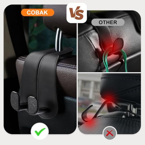 CoBak Extra Wide Car Seat Back Hooks, Premium Stitched Leather Headrest Hangers - Image 6