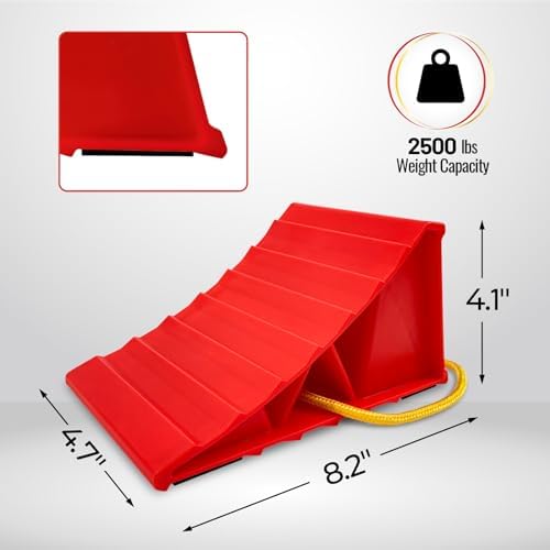 HOXWELL 2 Pair Wheel Chocks for Travel Trailers, Non Slip Heavy Duty Red Wheel - Image 2