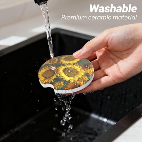 2 Pack Ceramic Car Coasters for Cup Holder, 2.56 in Anti Slip Absorbent Coaster - Image 3