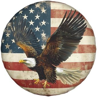 American Flag Spare Tire Cover Brown Bald Eagle Wheel Covers 16 Inch - Image 2