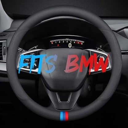 Leather Car Steering Wheel Cover, Tricolor Sporty Style, Breathable by TRROCC