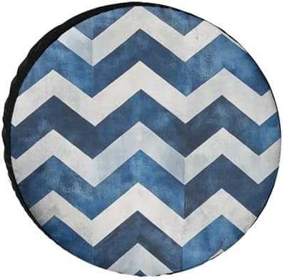 Camper Spare Tire Cover Blue and White Chevron Wheel Protectors Weatherproof by HighonHi