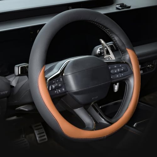 Valleycomfy Microfiber Leather Steering Wheel Cover 14.5"-15" Brown by Valleycomfy