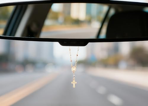 Gold Plated Beads Catholic Guadalupe Car Rearview Mirror Rosary - Image 6