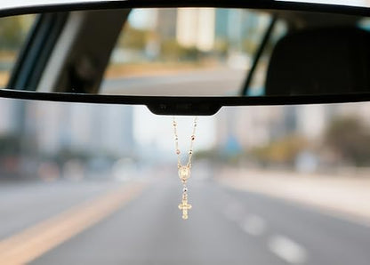 Gold Plated Beads Catholic Guadalupe Car Rearview Mirror Rosary - Image 6
