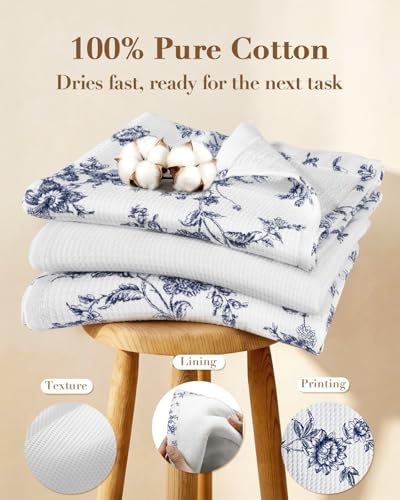 Miss Adola 4pcs Cotton Waffle Kitchen Towels, Toile Print - Image 3