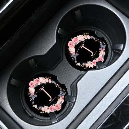 2pcs Letter J Car Coasters, Absorbent Universal neoprener Cup Holder Coasters - Image 2
